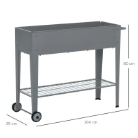 Outsunny Hochbeet mit Rädern und Regal für Garten und Balkon Kräuterbeet Pflanzenbeet Metall Kunststoff Grau 104 x 39 x 80 cm(m-3)