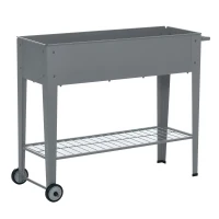Outsunny Hochbeet mit Rädern und Regal für Garten und Balkon Kräuterbeet Pflanzenbeet Metall Kunststoff Grau 104 x 39 x 80 cm(m-1)