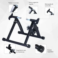 HOMCOM Rullo per Bicicletta Pieghevole per Allenamento a Casa, Rullo per Bici Salvaspazio, Rulli per Bici da Corsa in Acciaio per Ruote da 26''-28'', 54.5x47.2x39.1cm Nero(m-4)
