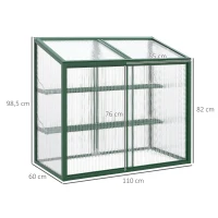 Outsunny Mini serre de jardin en aluminium et polycarbonate avec étagère réglable toit ouvrant 110 x 60 x 82/98,5 cm vert(m-3)