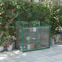 Outsunny Mini serre de jardin en aluminium et polycarbonate avec étagère réglable toit ouvrant 110 x 60 x 82/98,5 cm vert(m-2)