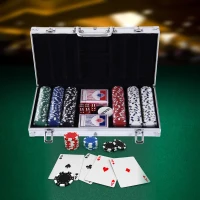 HOMCOM Set de Poker, 300 jetoane, Geanta din aluminiu, Argintiu(m-10)