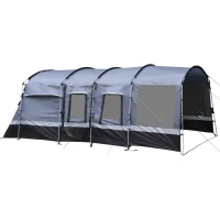 Outsunny 8-Person Camping Tent, Waterproof Family Tent, Tunnel Design, 4 Large Windows, Sleeping Cabins 3000mm Water Column Grey(m-1)