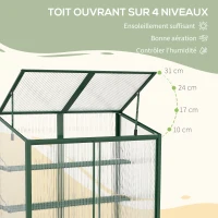 Outsunny Mini serre de jardin en aluminium et polycarbonate avec étagère réglable toit ouvrant 110 x 60 x 82/98,5 cm vert(m-5)