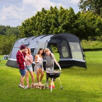 Outsunny 8-Person Camping Tent, Waterproof Family Tent, Tunnel Design, 4 Large Windows, Sleeping Cabins 3000mm Water Column Grey(m-10)