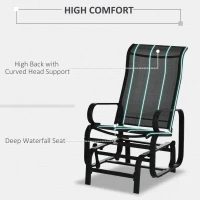 Outsunny 3 Pieces Garden Gliding Chair Set, Metal Frame 2 Single Armchair Swing Seater and 1 Glass Top Coffee Table w/ Breath Mesh Fabric Seat, Black(m-7)