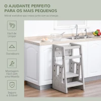 HOMCOM Torre de Aprendizagem para Crianças Banco Infantil com Altura Ajustável em 3 Posições 47x47x90 cm Cinza(m-6)