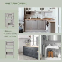 HOMCOM Torre de Aprendizagem para Crianças Banco Infantil com Altura Ajustável em 3 Posições 47x47x90 cm Cinza(m-7)