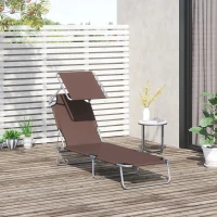 Outsunny Espreguiçadeira de Jardim Dobrável com Toldo Removível e Ajustável em Ângulo e Encosto Ajustável em 4 Posições para Jardim Terraço Campismo Exterior 187x58x36cm Marrom(m-7)