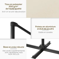 Outsunny Parasol déporté carré inclinable manivelle avec pied en acier dim. 2,5L x 2,5l m alu. polyester crème(m-7)