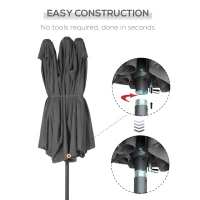 Outsunny 4.6M Sun Umbrella Canopy Double-sided Crank Sun Shade w/ Cross Base Grey(m-6)