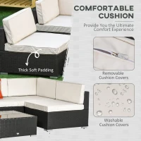 Outsunny 7 Pieces PE Rattan Garden Furniture Set with Thick Padded Cushion, Patio Garden Corner Sofa Sets with Glass Coffee Table and Pillows, Buckle Structure, Dark Coffee(m-6)