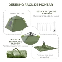 Outsunny Tenda de Campismo para 2-3 Pessoas Impermeável PU2000 mm Proteção UV50+ com Bolsa de Transporte 210x210x150 cm Verde(m-4)
