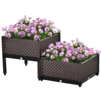 Outsunny 2-Piece Raised Garden Bed Planter Box Flower Vegetables Planting Container(m-1)