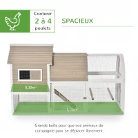 PawHut Poulailler clapier pour poule extérieur en bois de sapin avec nichoir eapace de vie spacieux plateau coulissant résister aux intempéries 167,5 x 109 x 100 cm gris blanc(m-4)