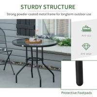 Outsunny Round Outdoor Dining Table, Tempered Glass Top Steel W/Parasol Hole, D80x72Hcm-Black(m-6)