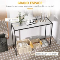 HOMCOM Table Console table d'appoint d'entrée 100 cm Plateau Verre trempé effet marbre avec Structure en métal(m-4)