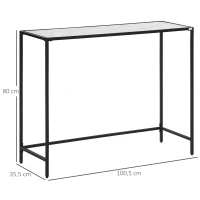 HOMCOM Table Console table d'appoint d'entrée 100 cm Plateau Verre trempé effet marbre avec Structure en métal(m-3)