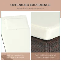 Outsunny Garden Rattan Furniture Single Sun Lounger Recliner Bed Reclining Chair Patio Outdoor Wicker Weave Adjustable Headrest with Fire Retardant Cushion - Brown(m-5)