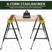 DURHAND 2er-Set Sägepferd Arbeitsbock Unterstellbock Klappbar rutschfest Stahl Gelb Schwarz 100 x 49 x 62-90 cm Belastbarkeit 100 kg(m-6)