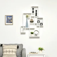 HOMCOM Floating Shelves, Wall Mounted Interlocking Cube Shelves, Display Wall Shelf for Living Room, Bedroom, Hallways, White(m-10)
