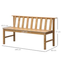 Outsunny Banco de Jardim de 3 Lugares Banco de Exterior de Madeira com Encosto de Ripas 144x60x77 cm Madeira(m-3)