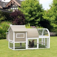 PawHut Poulailler clapier pour poule extérieur en bois de sapin avec nichoir eapace de vie spacieux plateau coulissant résister aux intempéries 167,5 x 109 x 100 cm gris blanc(m-2)