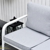 Outsunny 4pcs Garden Sofa Set 2 Single Armchair, 1 Bench & 1 Coffee Table Set Aluminum Frame Patio Furniture with Cushions, White(m-7)