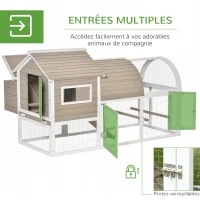 PawHut Poulailler clapier pour poule extérieur en bois de sapin avec nichoir eapace de vie spacieux plateau coulissant résister aux intempéries 167,5 x 109 x 100 cm gris blanc(m-5)