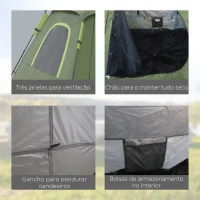 Outsunny Tenda de Campismo para 2-3 Pessoas Impermeável PU2000 mm Proteção UV50+ com Bolsa de Transporte 210x210x150 cm Verde(m-7)