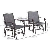 Outsunny Double Glider Rocking Chairs Garden Table High Back Conversation Set(m-3)