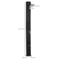 Outsunny Duche Solar Exterior 40L Duche de Jardim com Cabeçal Torneira Água Quente até 60℃ e Duche de Pés 19x20x217 cm Preto(m-3)