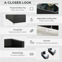 Outsunny 7 Pieces PE Rattan Garden Furniture Set with Thick Padded Cushion, Patio Garden Corner Sofa Sets with Glass Coffee Table and Pillows, Buckle Structure, Dark Coffee(m-7)