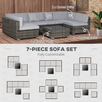 Outsunny 6-Seater Rattan Furniture Set Patio Sectional Sofa Cushion Seat Wicker Garden(m-4)