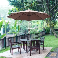 Outsunny Φ2.7m Garden 24 LED Light Parasol Solar Outdoor Tilt Sun Umbrella Patio Club Party Event Manual Sun Shade w/Hand Crank 8 Ribs Brown/Coffee(m-2)