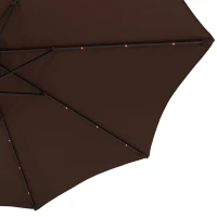 Outsunny Φ2.7m Garden 24 LED Light Parasol Solar Outdoor Tilt Sun Umbrella Patio Club Party Event Manual Sun Shade w/Hand Crank 8 Ribs Brown/Coffee(m-11)
