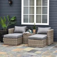 Outsunny 5 Pcs Rattan Garden Furniture Set w/ Tall Glass-Top Table Aluminium Frame Plastic Wicker Thick Soft Cushions Comfortable Outdoor Balcony Home Sofa - Brown(m-2)
