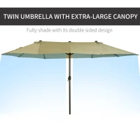 Outsunny 4.6m Double-Sided Patio Parasol Sun Umbrella-Tan(m-4)
