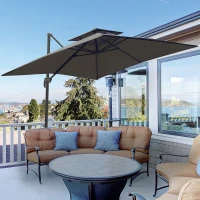 Outsunny 2.7 x 2.7(m) Garden Cantilever Roma Parasol with Aluminum Frame, Crank and Tilt, UV 50+, 360° Rotation, 180g Polyester Sun Shade Canopy with Base Weights and Cover(m-14)