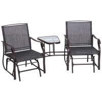 Outsunny Double Glider Rocking Chairs Garden Table High Back Conversation Set(m-1)