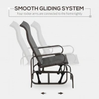 Outsunny 3 Pieces Garden Gliding Chair Set, Metal Frame 2 Single Armchair Swing Seater and 1 Glass Top Coffee Table w/ Breath Mesh Fabric Seat, Brown(m-4)