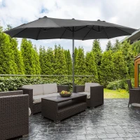 Outsunny 4.6M Sun Umbrella Canopy Double-sided Crank Sun Shade w/ Cross Base Grey(m-2)