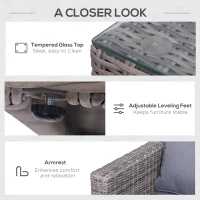 Outsunny 5 Pcs Rattan Garden Furniture Set w/ Tall Glass-Top Table Aluminium Frame Plastic Wicker Thick Soft Cushions Comfortable Outdoor Balcony Home Sofa - Brown(m-6)