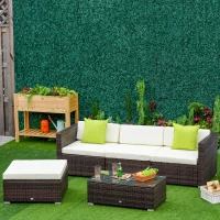 Outsunny 5pcs Rattan L-Shaped Corner Couch Sofas with Coffee Table Adjustable Feet Water-resistant Polyester Cloth Brown(m-12)