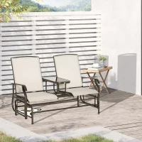 Outsunny 2 Seater Metal Double Swing Chair Glider Rocking Chair Seat Outdoor Seater Garden Furniture Patio Porch With Table Brown(m-12)