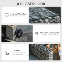 Outsunny 5 Pcs Rattan Garden Furniture with Tall Glass Top Coffee Table Thick Soft Washa Cushions for Patio Balcony Mixed Grey(m-6)