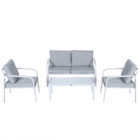 Outsunny 4pcs Garden Sofa Set 2 Single Armchair, 1 Bench & 1 Coffee Table Set Aluminum Frame Patio Furniture with Cushions, White
