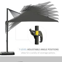 Outsunny 2.7 x 2.7(m) Garden Cantilever Roma Parasol with Aluminum Frame, Crank and Tilt, UV 50+, 360° Rotation, 180g Polyester Sun Shade Canopy with Base Weights and Cover(m-4)