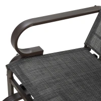 Outsunny 3 Pieces Garden Gliding Chair Set, Metal Frame 2 Single Armchair Swing Seater and 1 Glass Top Coffee Table w/ Breath Mesh Fabric Seat, Brown(m-10)