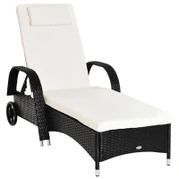 Outsunny Adjustable Rattan Sun Lounger Outdoor Recliner w/ Cushion Garden Pool Black(m-1)